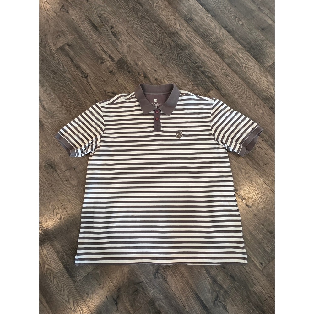 Mens 3XB Rocawear Classic Brown White Striped Short Sleeve Polo Shirt Logo Pique